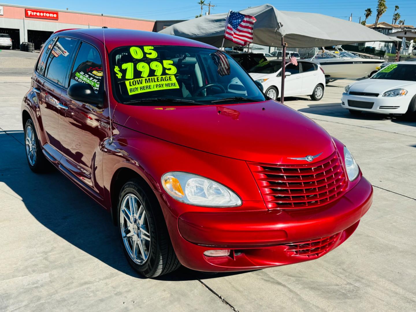 2005 Red Chrysler PT Cruiser Limited Edition (3C8FY68B75T) with an 2.4L L4 DOHC 16V engine, located at 2190 Hwy 95, Bullhead City, AZ, 86442, (928) 704-0060, 0.000000, 0.000000 - 1 owner clean CARFAX only 79k miles . Hard to find .excellent condition . New tires . We finance - Photo#1